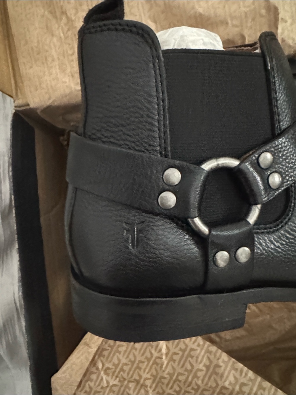 Scott Black Leather Harness Chelsea Boot with Metal Ring Detail